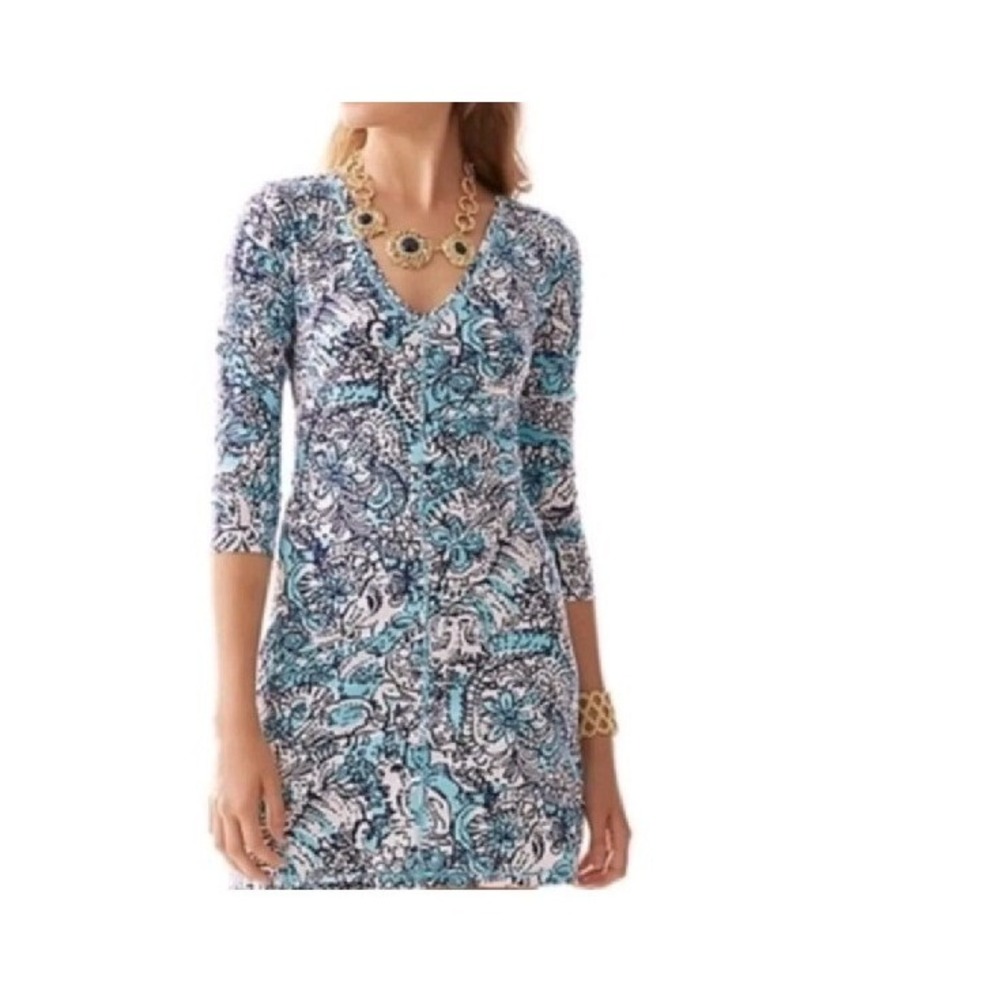 Lilly Pulitzer‎ Womens blue Juliet V- Neck Short Dress Pima Cotton Size Small